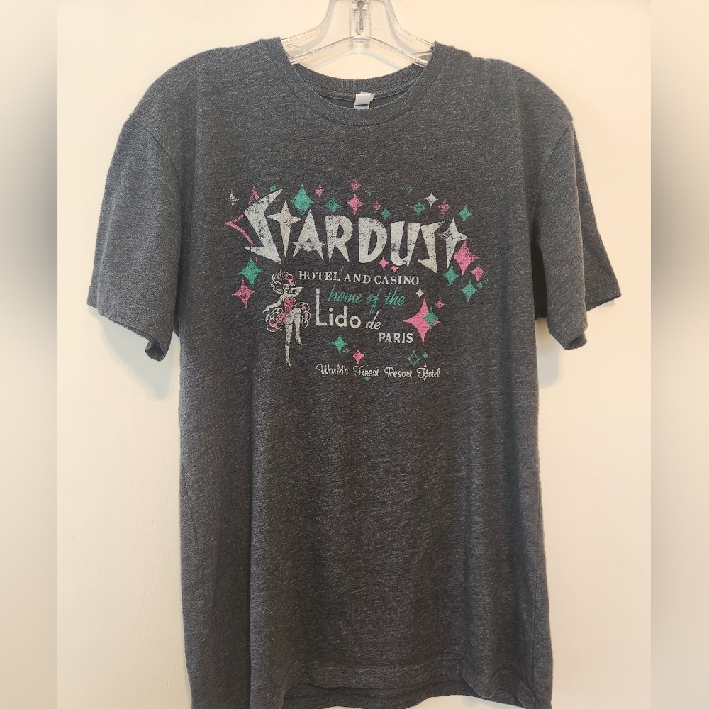 Stardust Hotel and Casino Graphic Tee - Charcoal with Pink & Teal